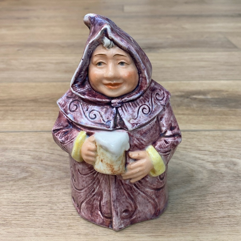Antique Majolica Monk Tabacco Jar Humidor